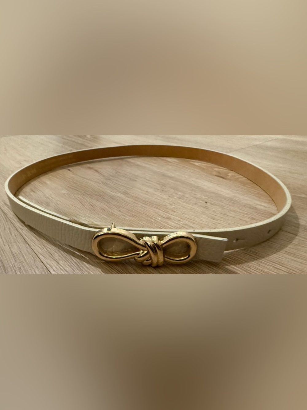 Isadora Cream Leather Belt Gold-Tone Bow Buckle Styled After Bottega Vanetta NWT